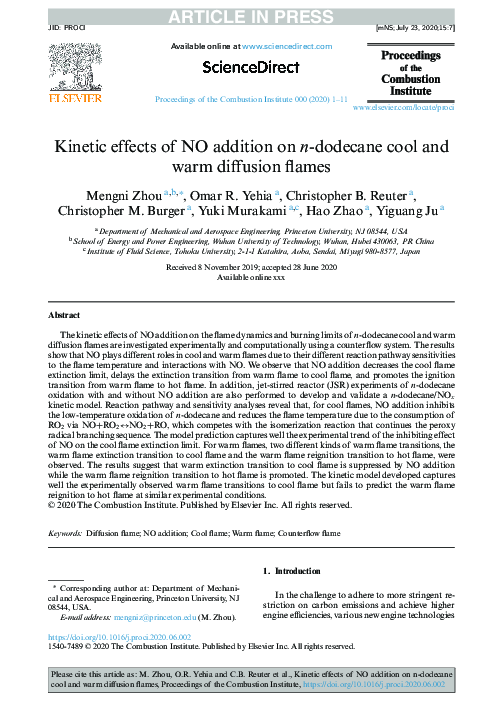 (PDF) Kinetic effects of NO addition on n-dodecane cool and warm ...