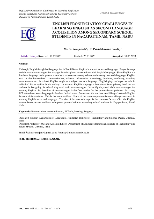 (PDF) ENGLISH PRONUNCIATION CHALLENGES IN LEARNING ENGLISH AS SECOND ...
