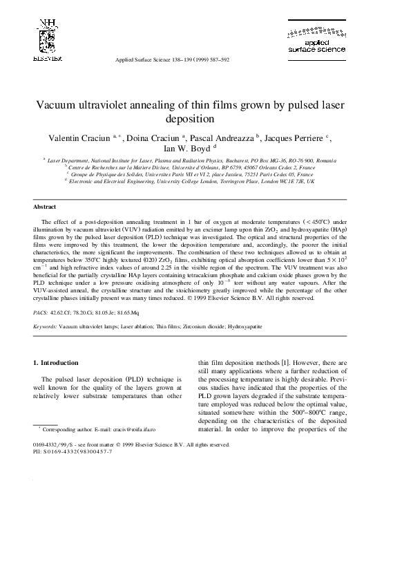 (PDF) Vacuum ultraviolet annealing of thin films grown by pulsed laser ...