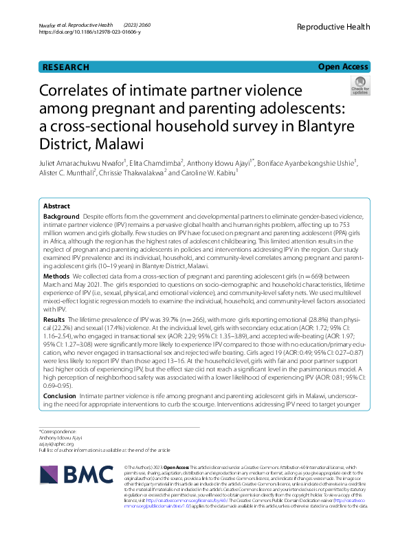 (PDF) Correlates of intimate partner violence among pregnant and ...