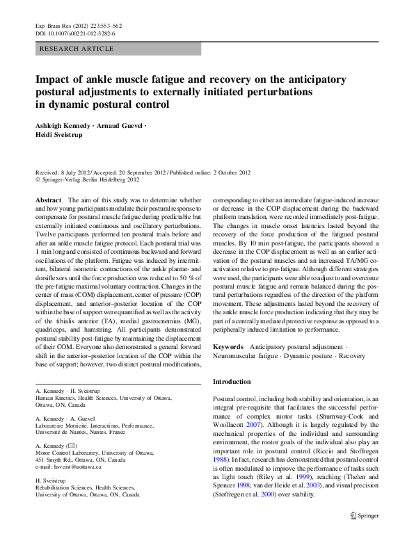 (PDF) Impact of ankle muscle fatigue and recovery on the anticipatory ...