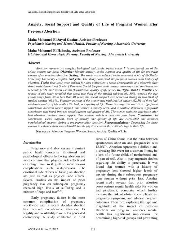 (PDF) Anxiety, Social Support and Quality of Life of Pregnant Women ...