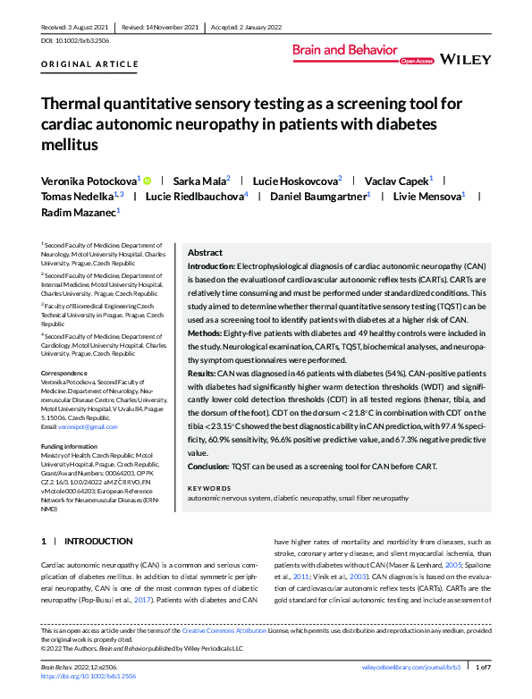(PDF) Thermal quantitative sensory testing as a screening tool for ...