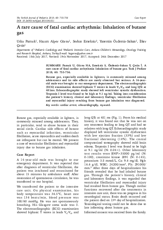 (PDF) A rare cause of fatal cardiac arrhythmia: inhalation of butane gas