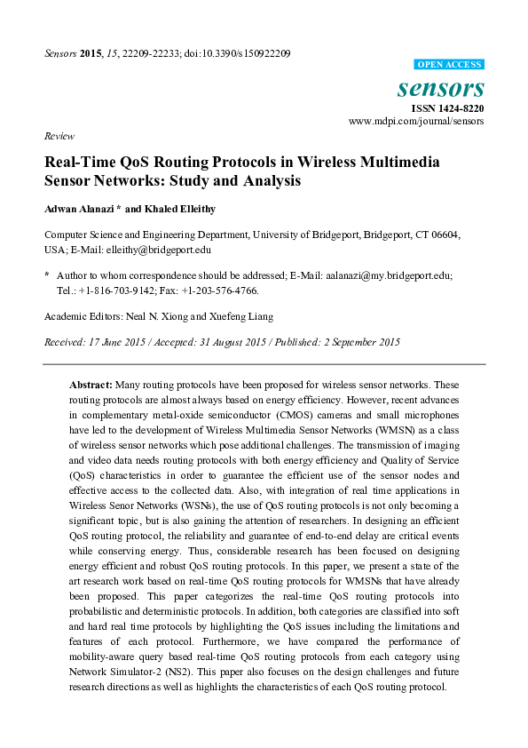 (PDF) Real-Time QoS Routing Protocols in Wireless Multimedia Sensor ...