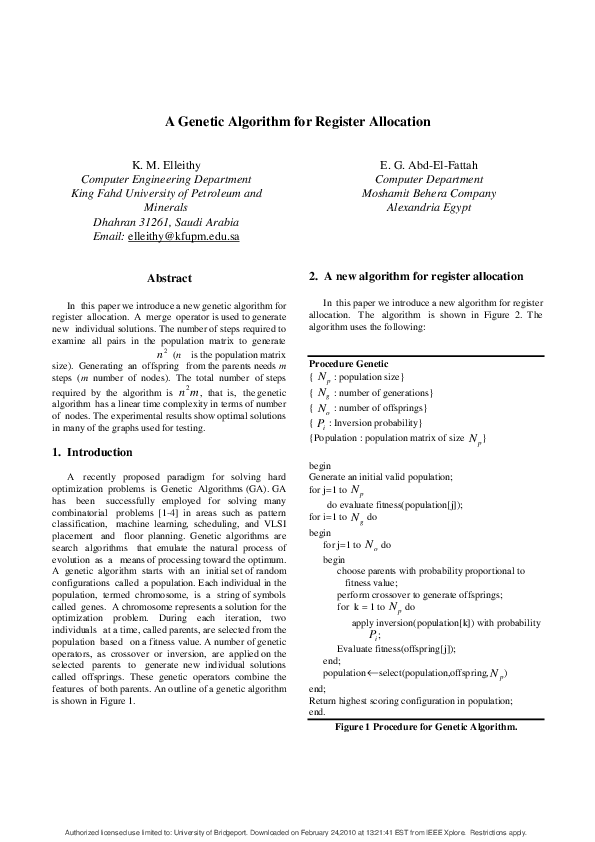 (PDF) A genetic algorithm for register allocation