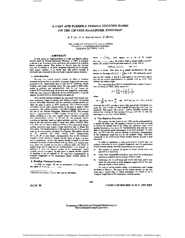 (PDF) A fast and flexible residue decoder based on the Chinese ...