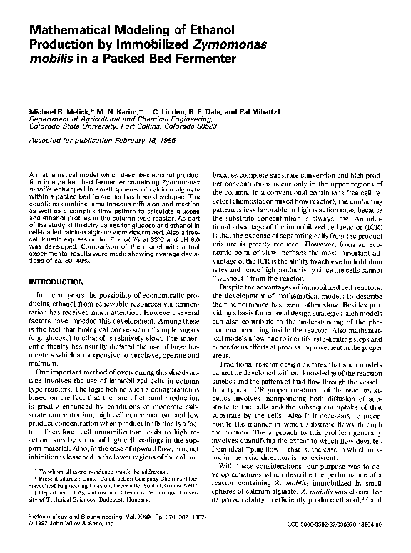 (PDF) Mathematical modeling of ethanol production by ...