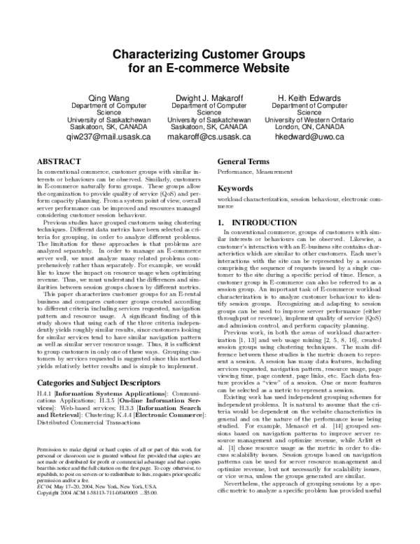 (PDF) Characterizing customer groups for an e-commerce website