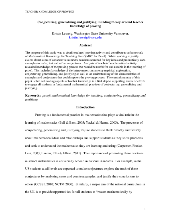 (PDF) Conjecturing, Generalizing and Justifying: Building Theory around ...