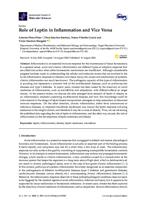 (PDF) Role of Leptin in Inflammation and Vice Versa
