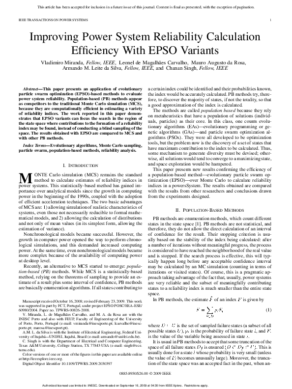 (PDF) Improving Power System Reliability Calculation Efficiency With