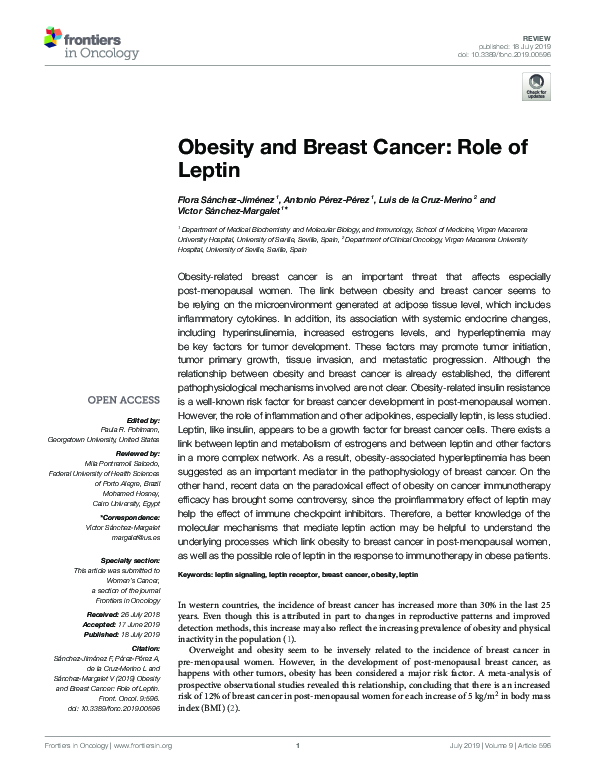 (PDF) Obesity and Breast Cancer: Role of Leptin