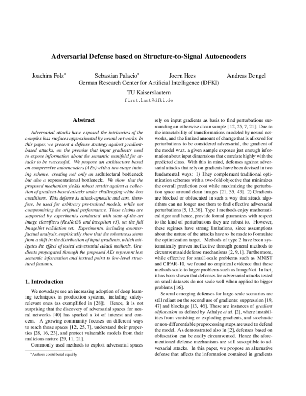 (PDF) Adversarial Defense based on Structure-to-Signal Autoencoders