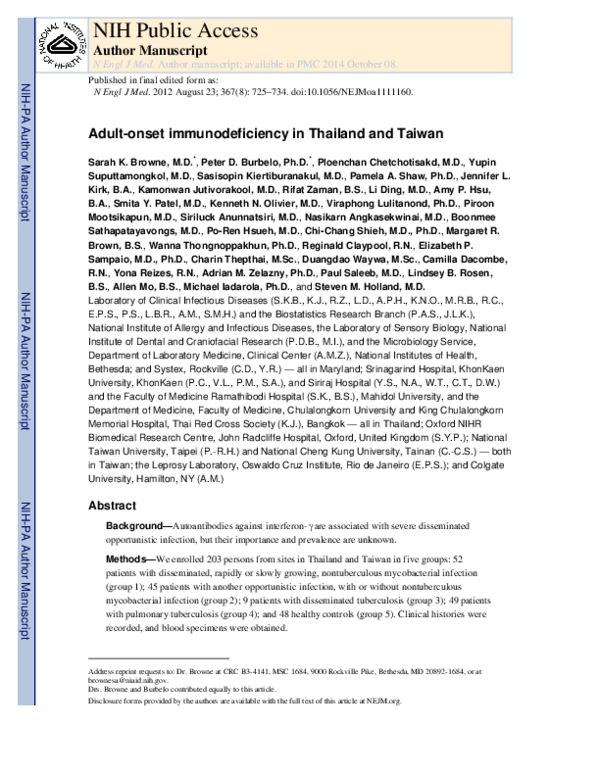(PDF) Faculty of 1000 evaluation for Adult-onset immunodeficiency in ...