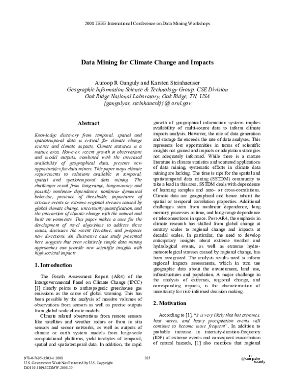(PDF) Data Mining for Climate Change and Impacts