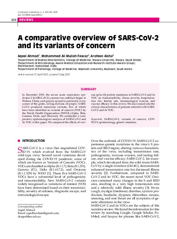 (PDF) A comparative overview of SARS‑CoV‑2 and its variants of concern