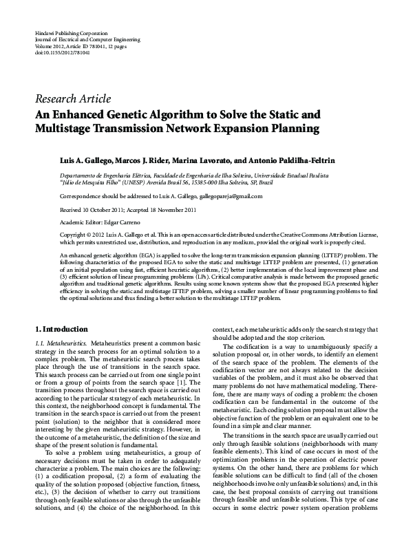 (PDF) An Enhanced Genetic Algorithm to Solve the Static and Multistage ...