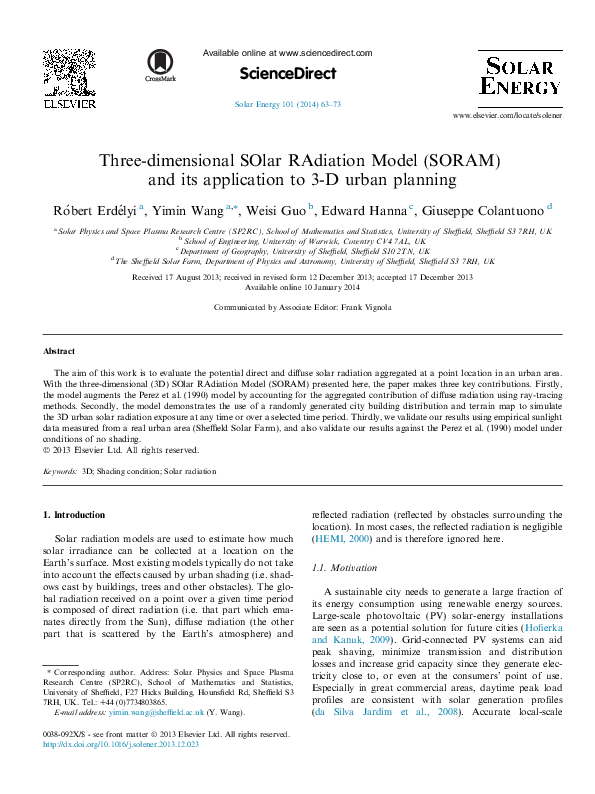 (PDF) Three-dimensional SOlar RAdiation Model (SORAM) and its ...