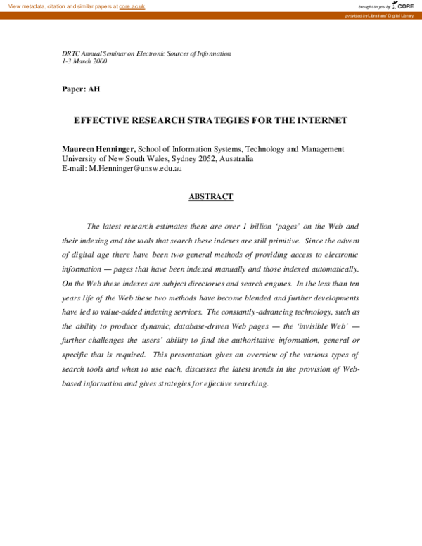 (PDF) Effective Research Strategies for the Internet