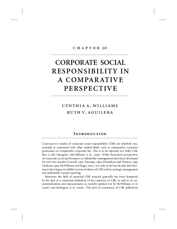 (PDF) Corporate Social Responsibility in a Comparative Perspective