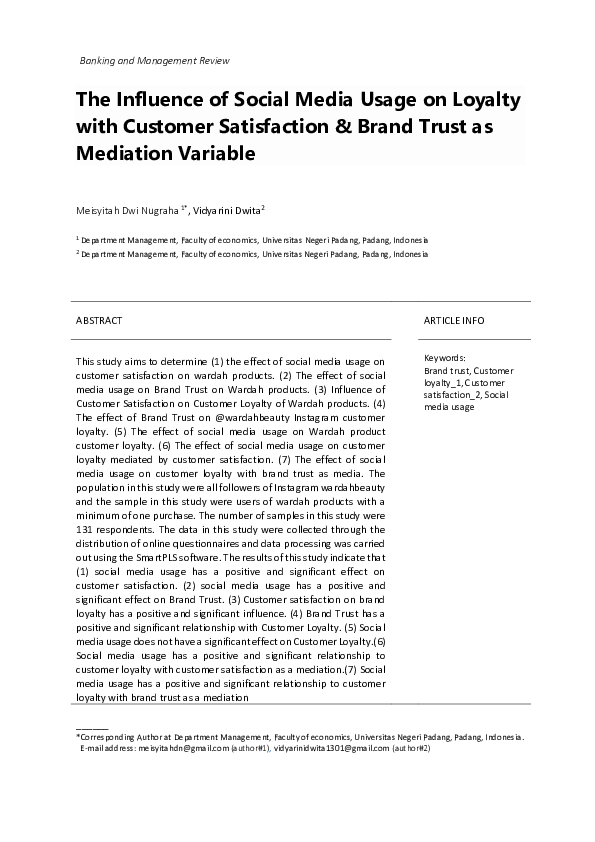 (PDF) The Influence of Social Media Usage on Loyalty with Customer ...