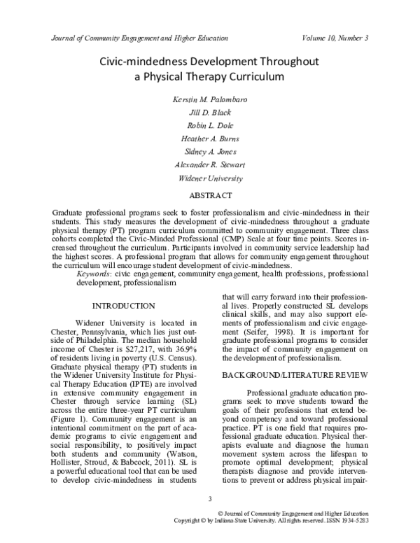 (PDF) Civic-mindedness Development throughout a Physical Therapy Curriculum