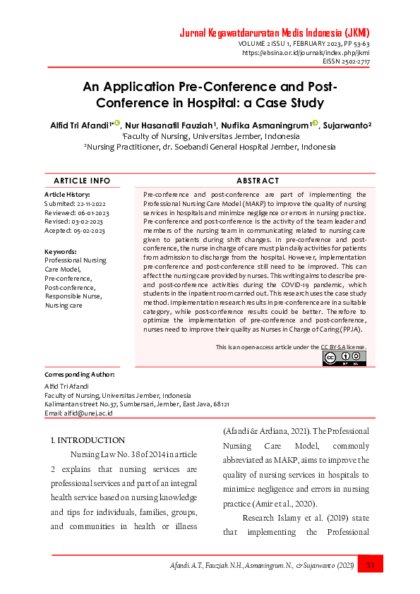 (PDF) An Application Pre-Conference and Post-Conference in Hospital: a ...