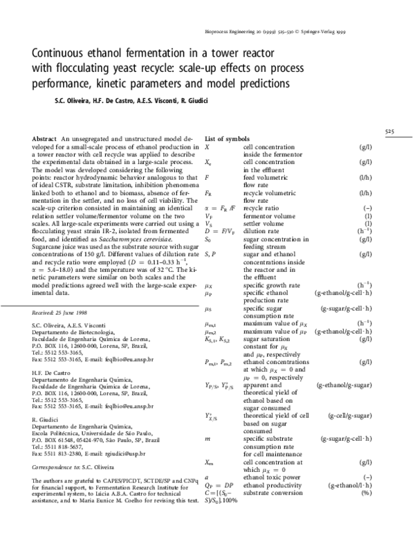 (PDF) Continuous ethanol fermentation in a tower reactor with ...