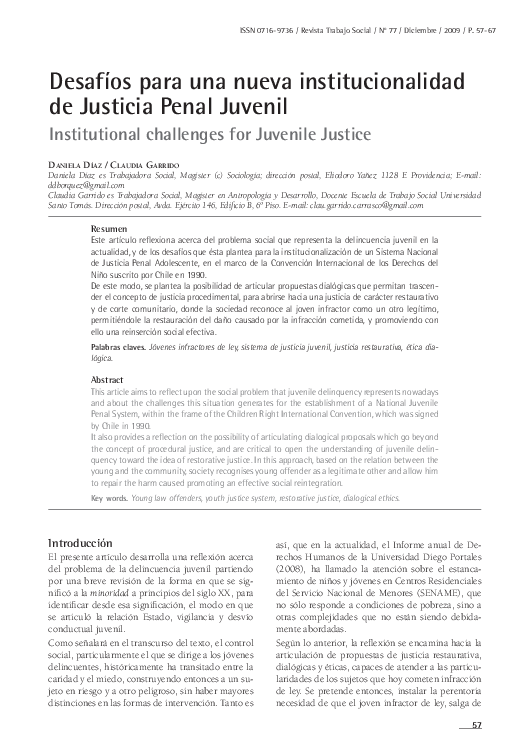 (PDF) Desafíos para una nueva institucionalidad de Justicia Penal Juvenil