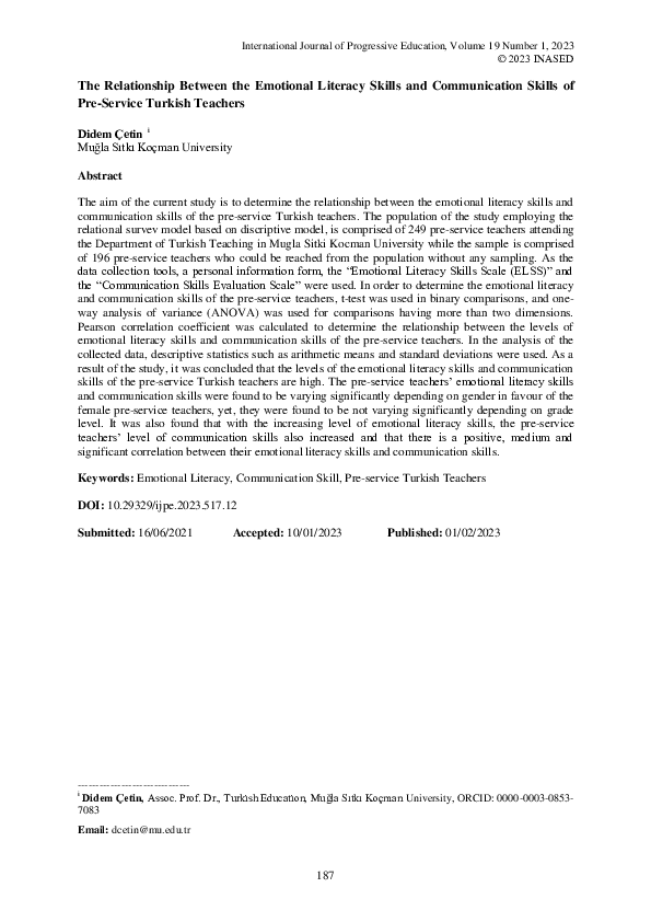(PDF) The Relationship Between the Emotional Literacy Skills and ...