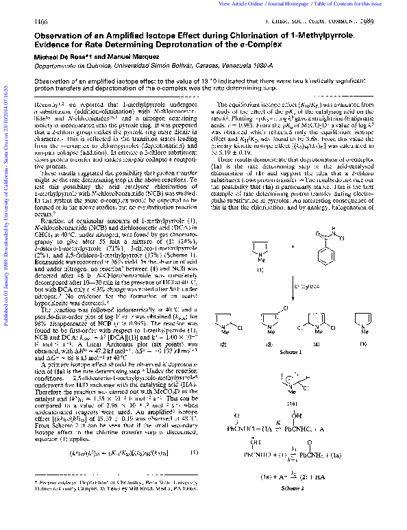 (PDF) Observation of an amplified isotope effect during chlorination of