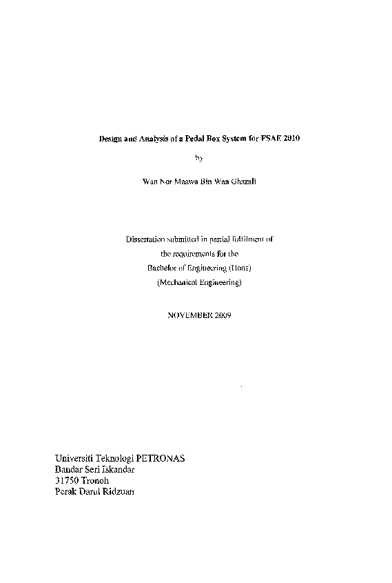 (PDF) Design and Analysis of a Pedal Box System for FSAE 2010
