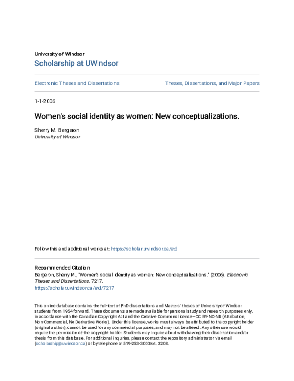 (PDF) Women's social identity as women: New conceptualizations | Sherry ...