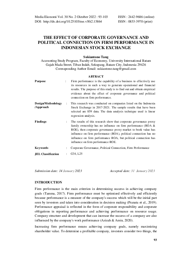 (PDF) The Effect of Corporate Governance and Political Connection on ...