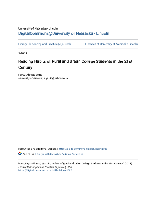 (PDF) Reading Habits of Rural and Urban College Students in the 21st ...