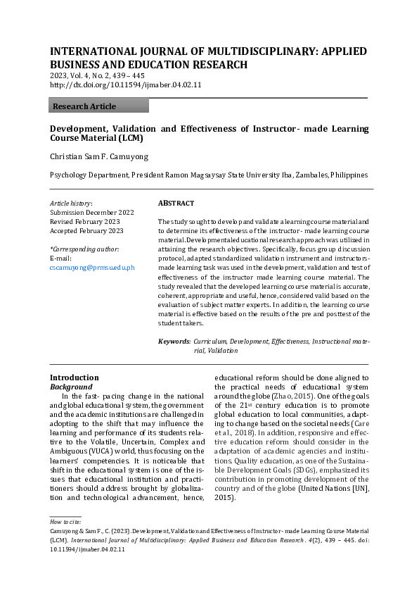 (PDF) Development, Validation and Effectiveness of Instructor- made ...