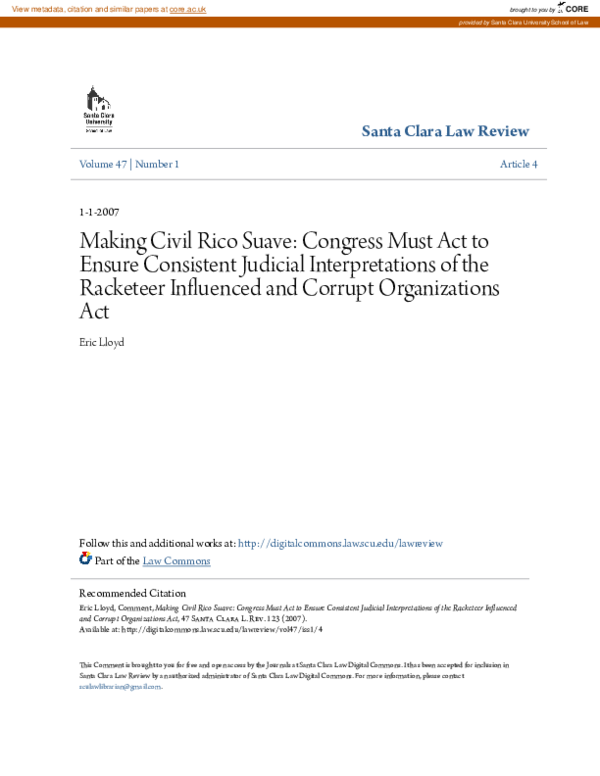 (PDF) Making Civil Rico Suave: Congress Must Act to Ensure Consistent ...