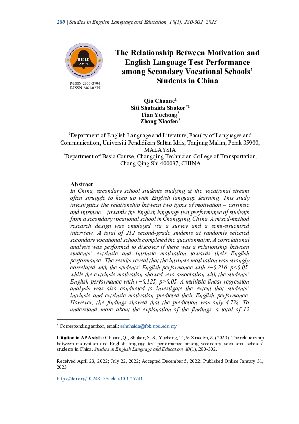 (PDF) The relationship between motivation and English language test ...