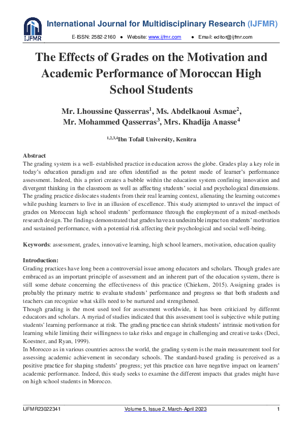 (PDF) The Effects of Grades on the Motivation and Academic Performance ...