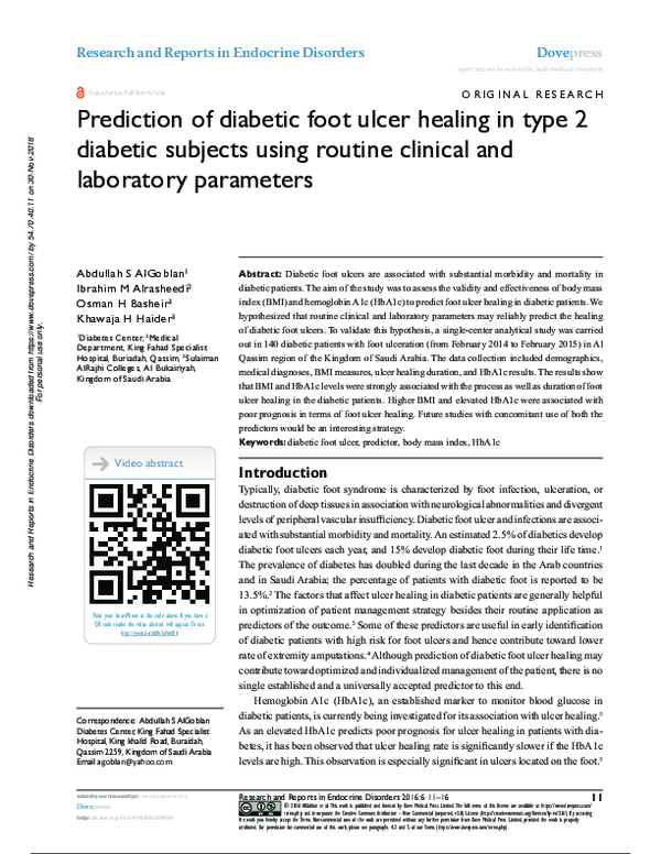 (PDF) Prediction of diabetic foot ulcer healing in type 2 diabetic ...