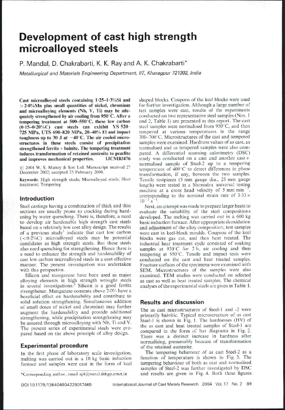(PDF) Development of cast high strength microalloyed steels