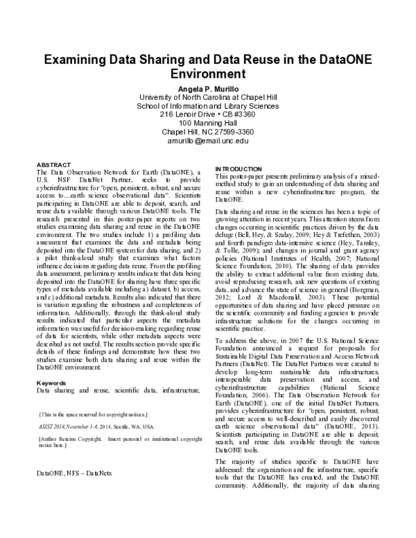 (PDF) Examining data sharing and data reuse in the dataone environment