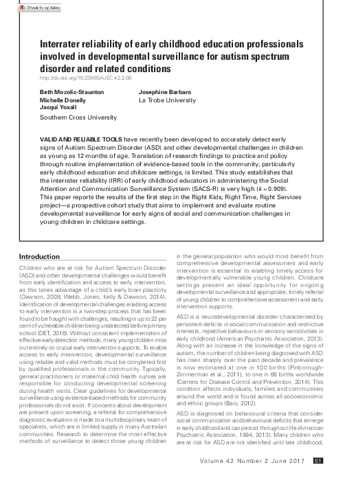 (PDF) Interrater reliability of early childhood education professionals ...