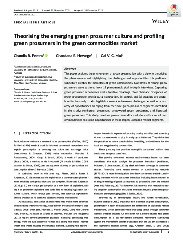 (PDF) Theorising the emerging green prosumer culture and profiling ...