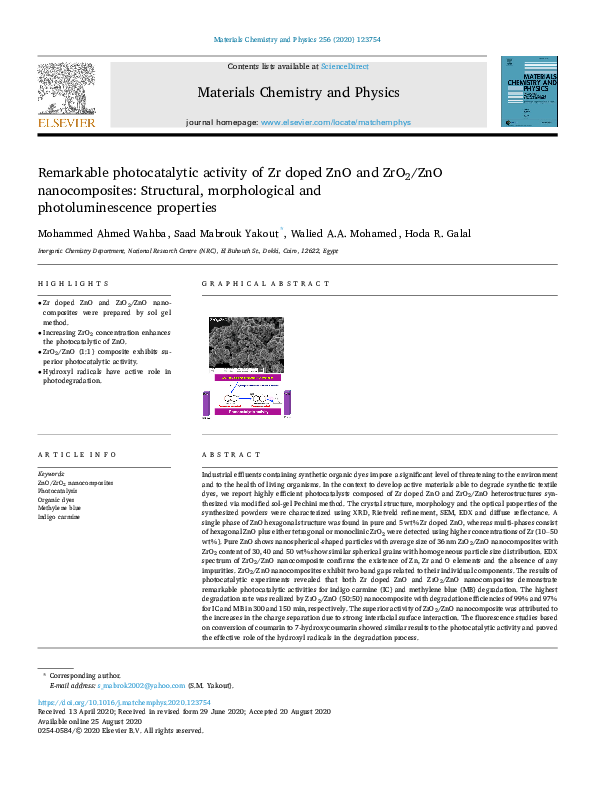 (PDF) Remarkable photocatalytic activity of Zr doped ZnO and ZrO2/ZnO ...