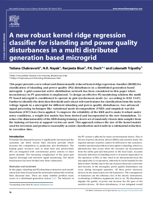 (PDF) A new robust kernel ridge regression classifier for islanding and ...