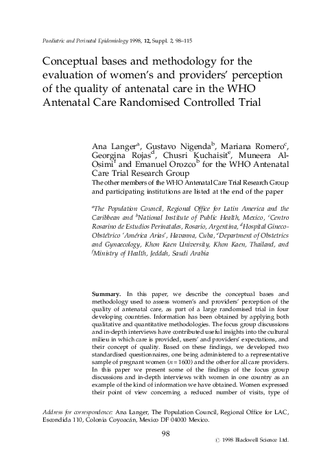 (PDF) Conceptual bases and methodology for the evaluation of women's ...