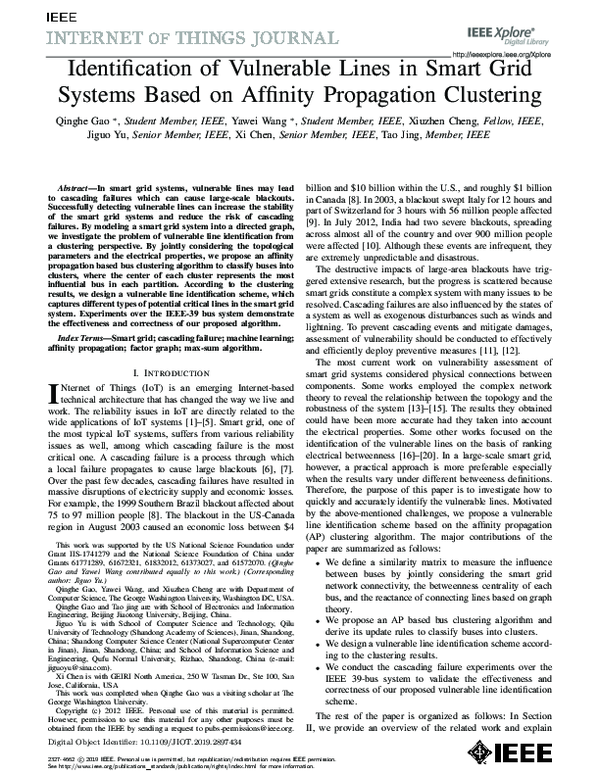 (PDF) Identification of Vulnerable Lines in Smart Grid Systems Based on ...