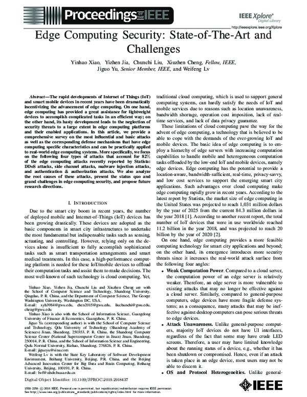 (PDF) Edge Computing Security: State of the Art and Challenges
